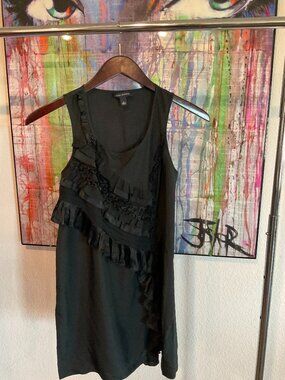 Banana Republic Black Sleeveless Ruffle Shift Dress Small
